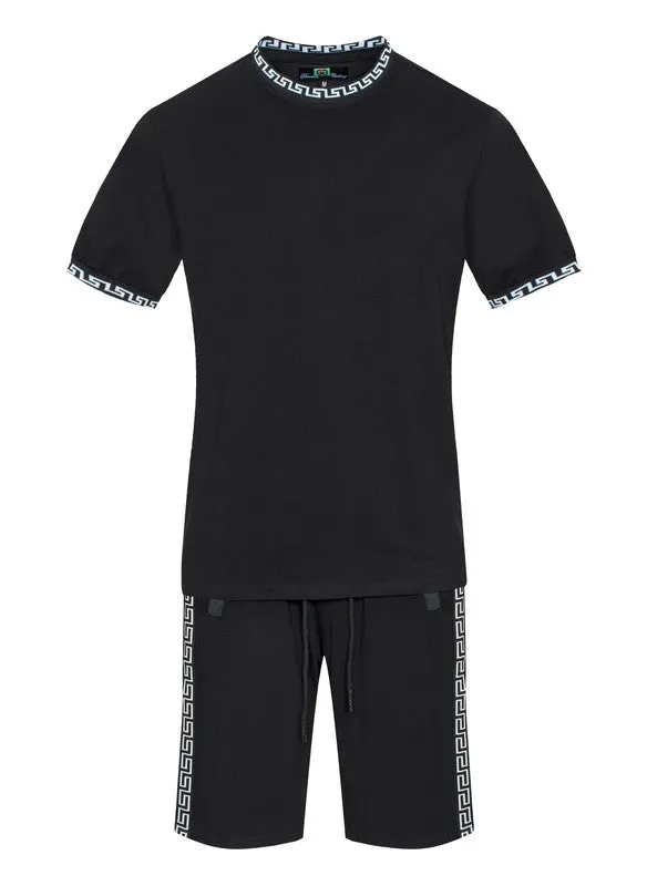 Men's Casual Pattern Side Design Black/White Short Set