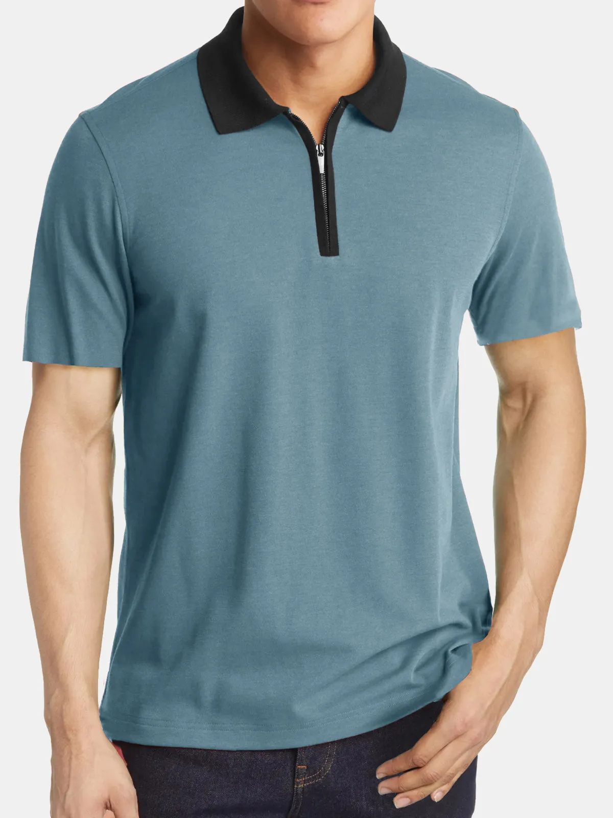 Men's Casual Summer Breathable Zip Short Sleeve Polo Shirt