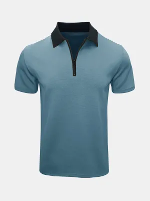 Men's Casual Summer Breathable Zip Short Sleeve Polo Shirt