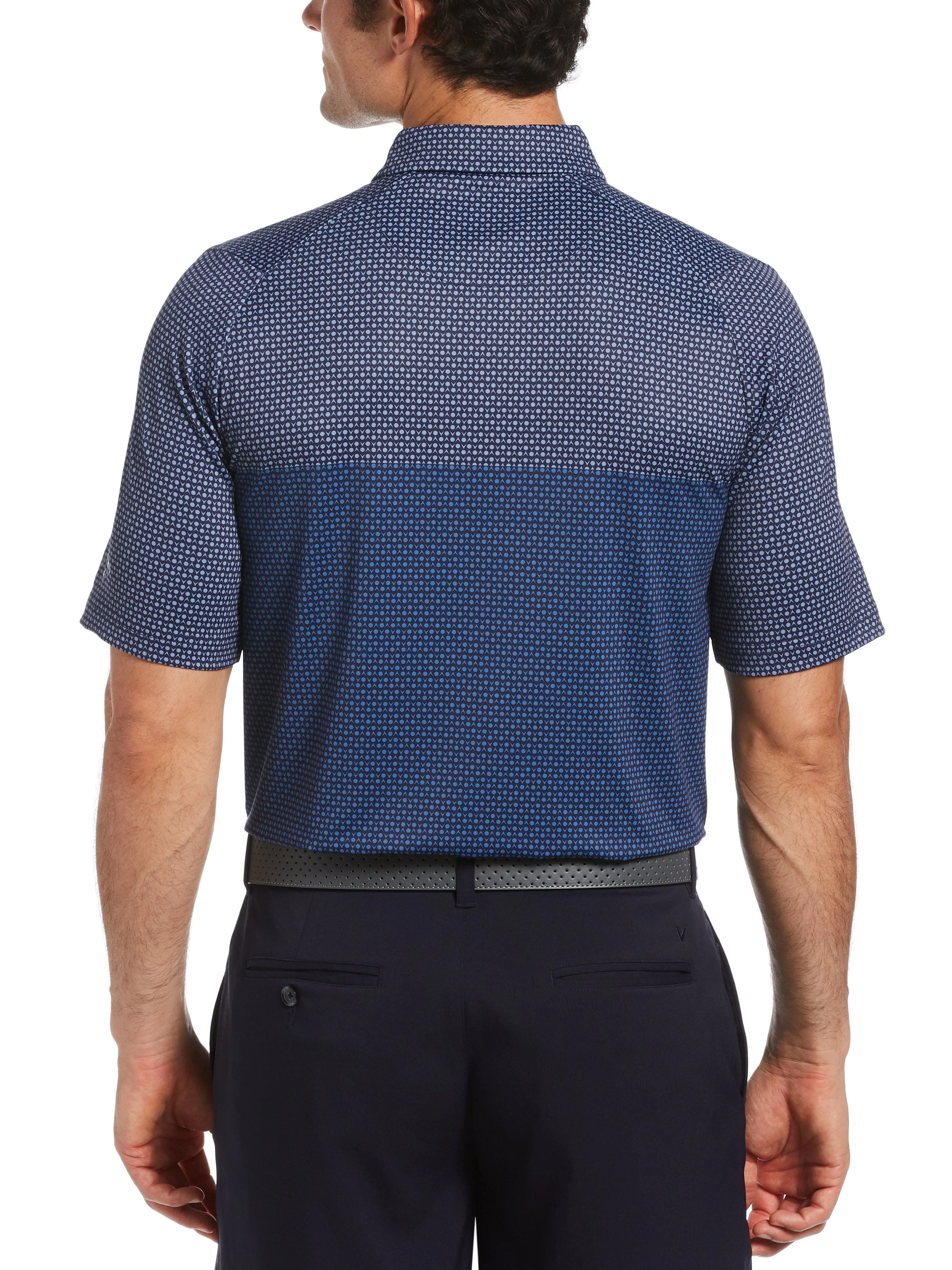 Mens Color Block Mini Print Polo