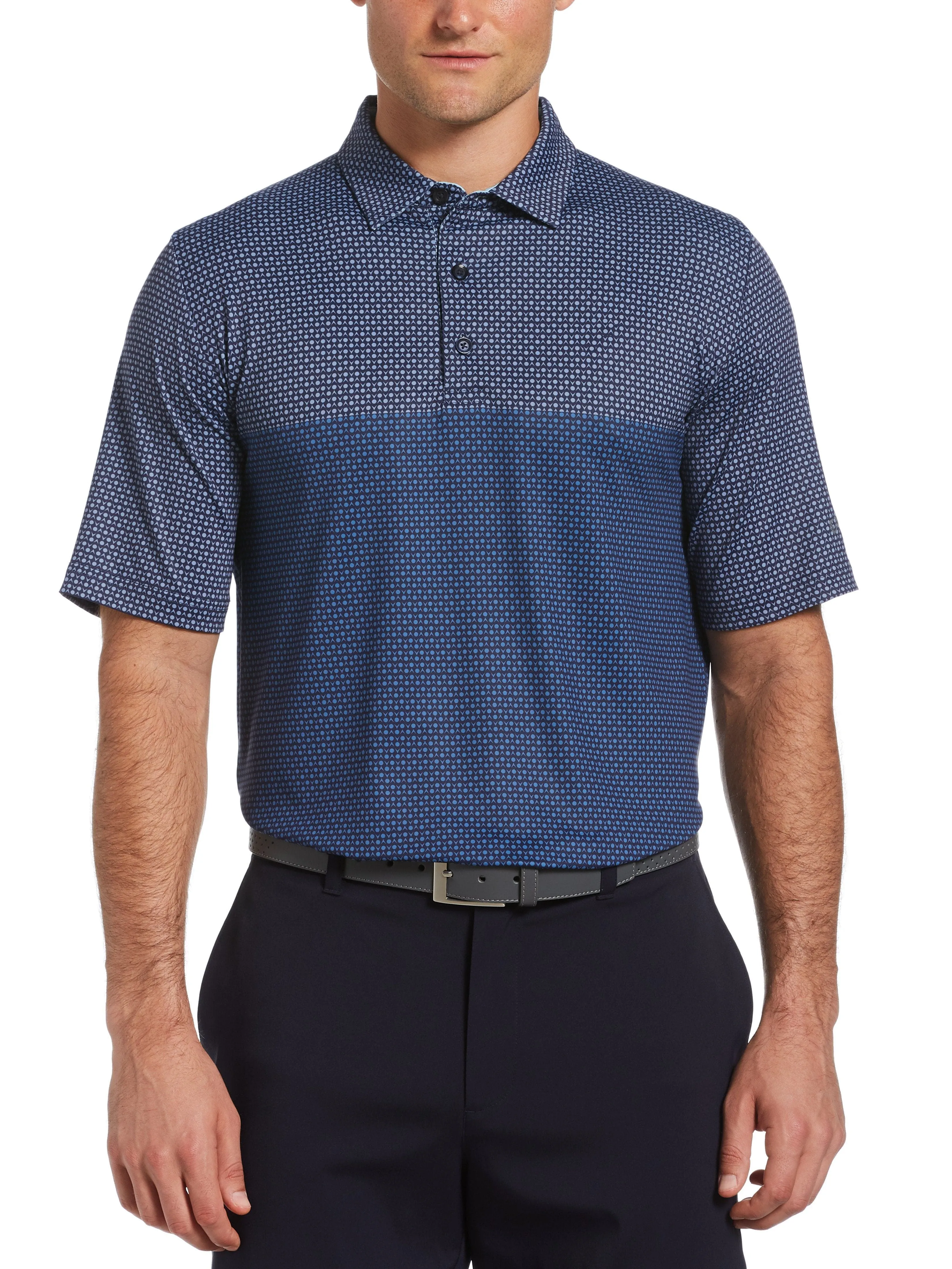 Mens Color Block Mini Print Polo