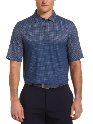 Mens Color Block Mini Print Polo