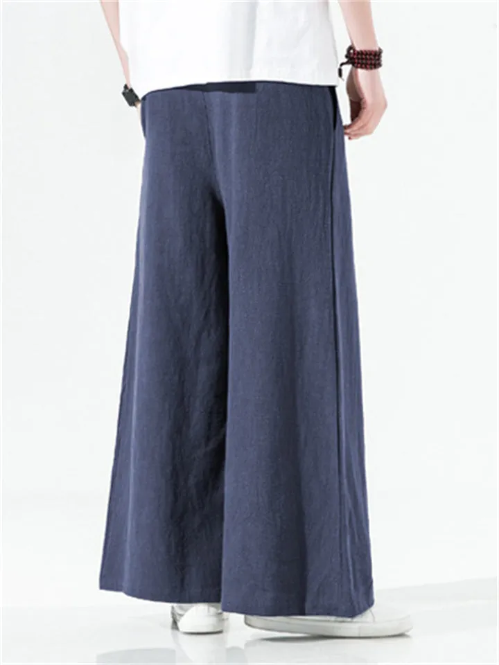 Men's Cotton Linen Loose Mid-waist Trousers