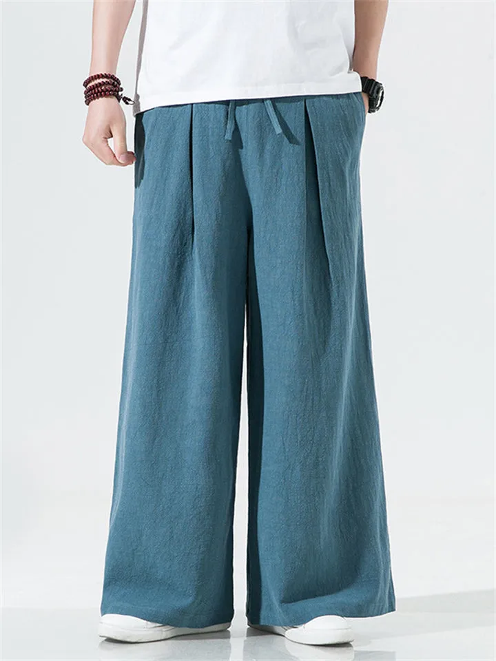 Men's Cotton Linen Loose Mid-waist Trousers