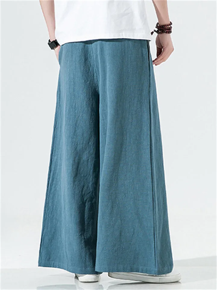Men's Cotton Linen Loose Mid-waist Trousers
