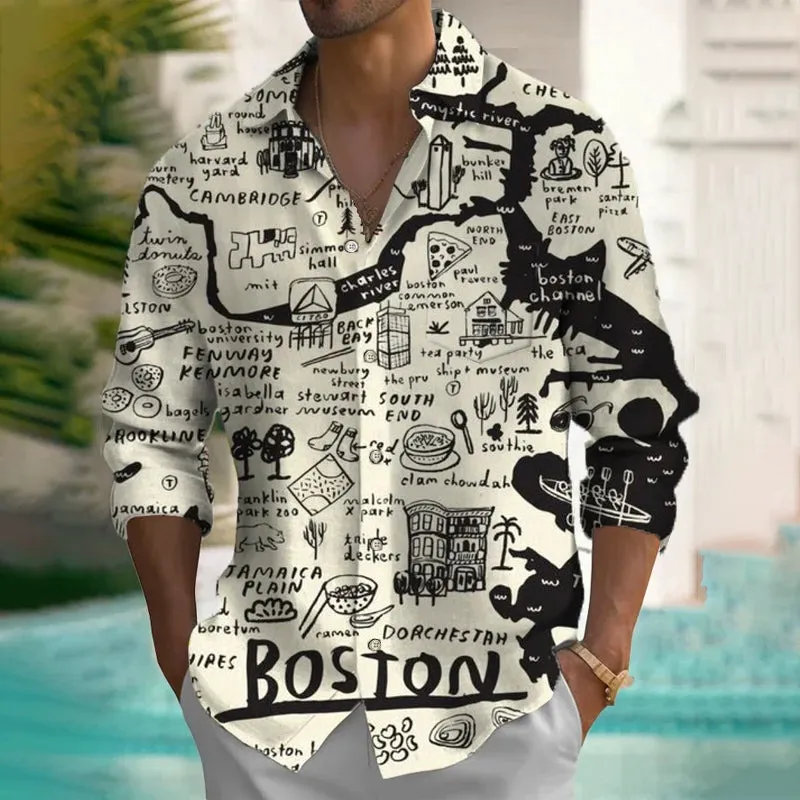 Men's Fashionable Casual Map Print Shirt