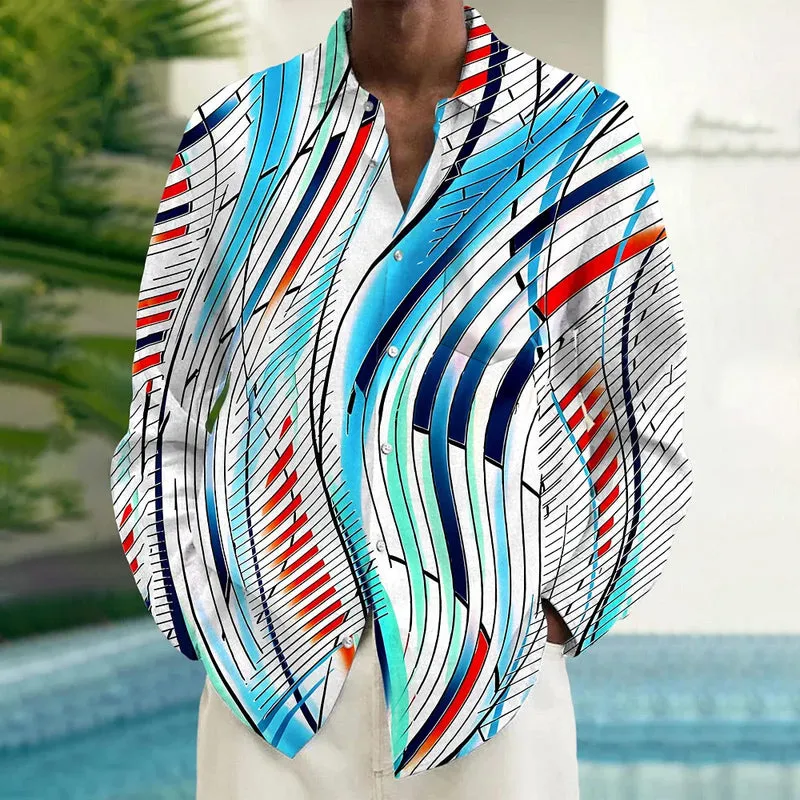 Men's Geometry Pocket Long Sleeve Shirts