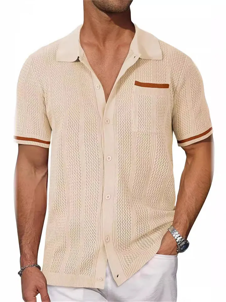 Men's Popular Cutout Striped Lapel Button Up Shirts