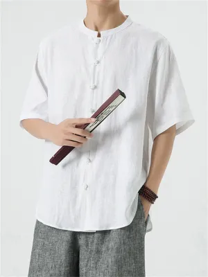 Men's Pure Color Short Sleeve Irregular Shirts