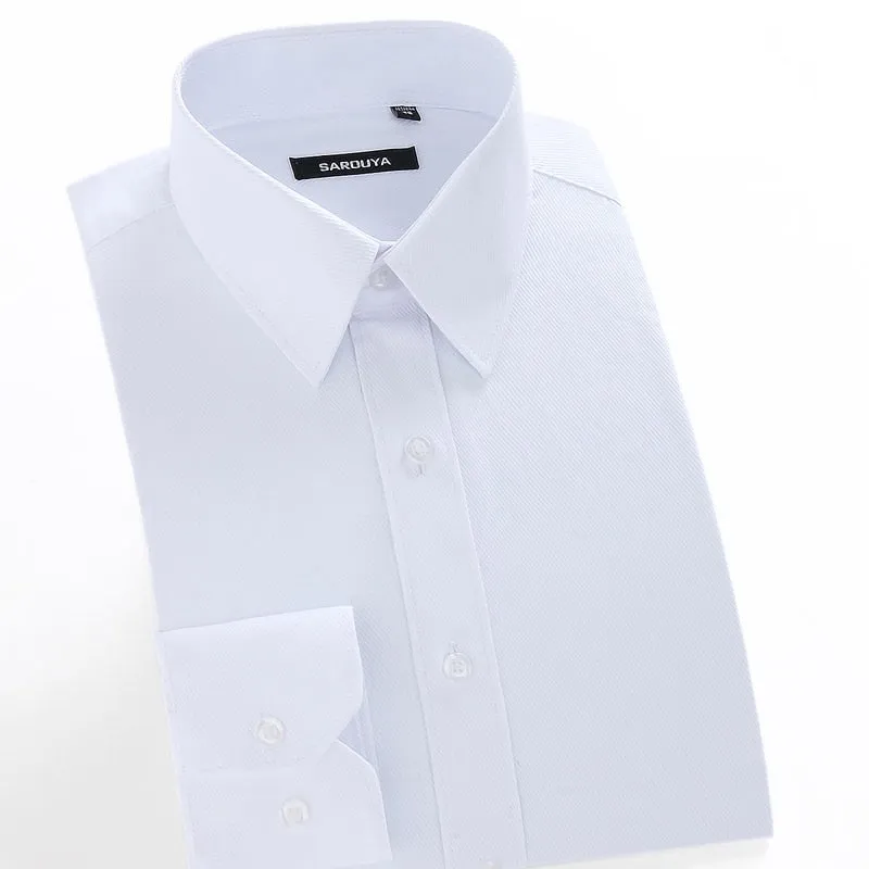 Men's Regular-fit Coarse-twill Solid Basic Dress Shirt Formal Business Long Sleeve White Tops Shirts for Social Work Office Wear