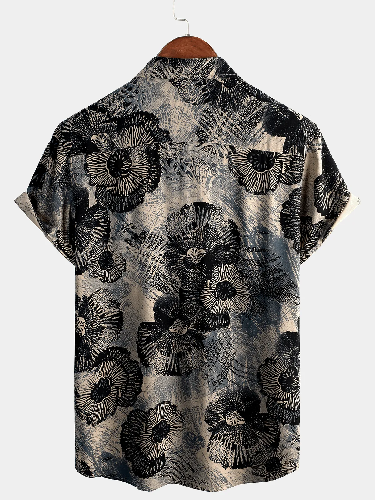 Men's Retro Floral Casual Button Up Short Sleeve Shirt