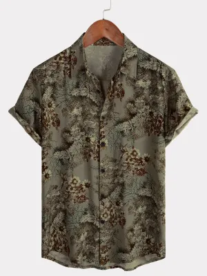 Men's Retro Floral Casual Vintage Summer Holiday Short Sleeve Shirt