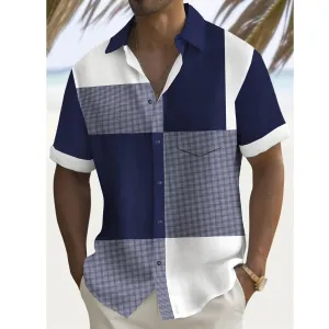 Men's Retro Geometric Plaid Print Short Sleeve Shirt