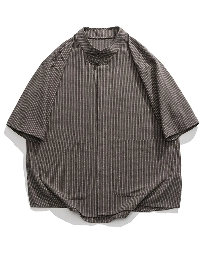 Men's Retro Tang Suit Stripe Stand Collar Summer Linen Shirt