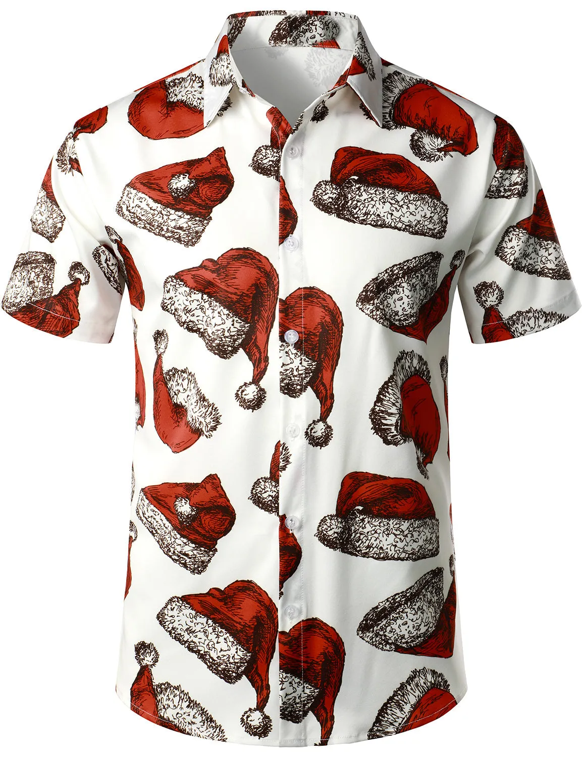 Men's Santa Hat Ugly Christmas Print Short Sleeve Shirt