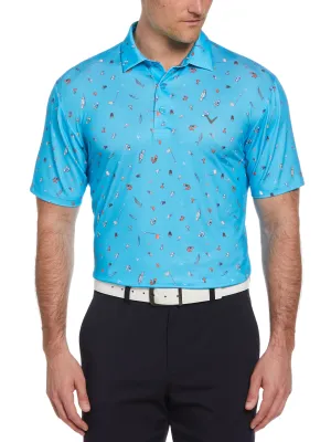 Mens Short Sleeve All Over Tee Time Print Polo