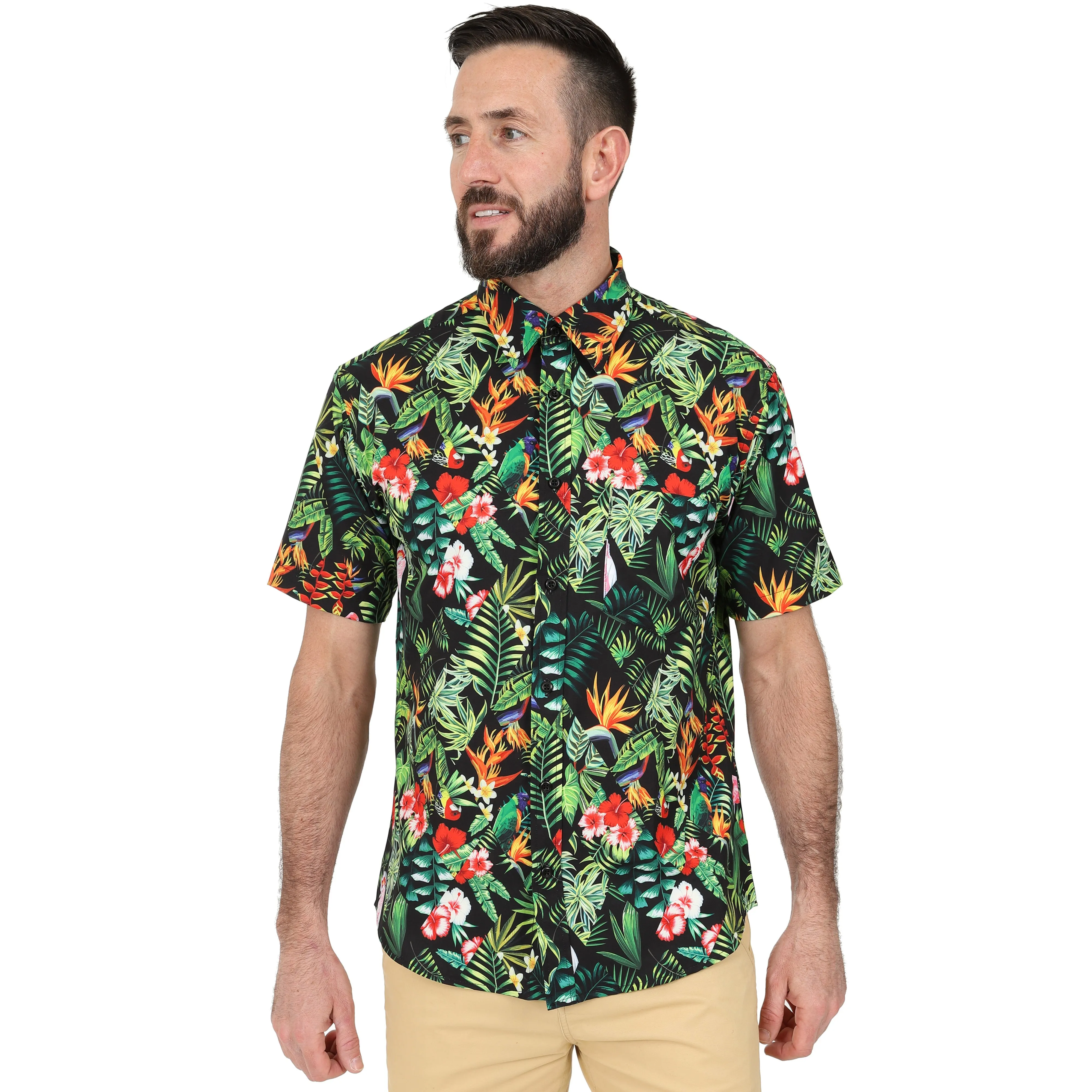Men's Short Sleeve Hawaiian Shirt - Tropical Leaf