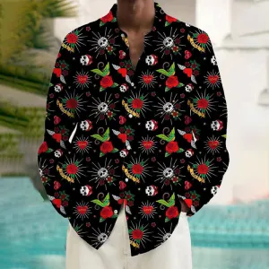 Men's Skull Floral Pocket Long Sleeve Shirts