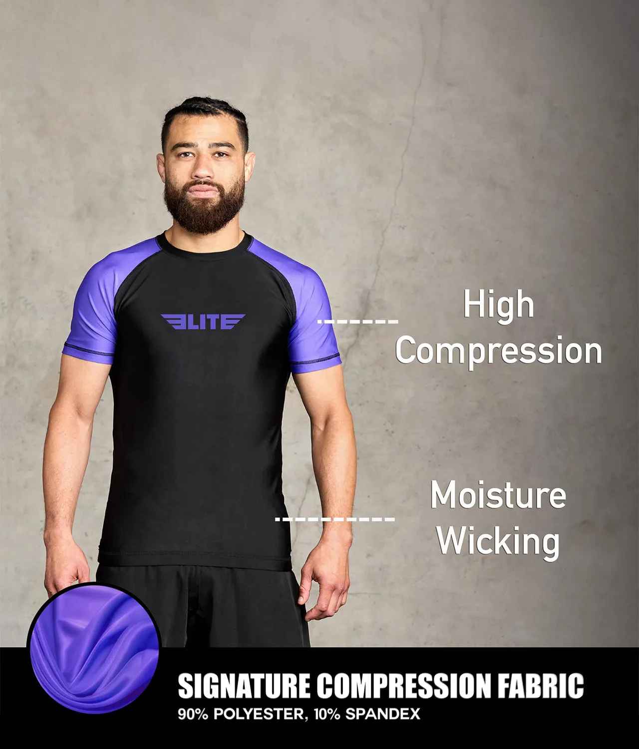 Men's Standard Purple Short Sleeve MMA Rash Guard