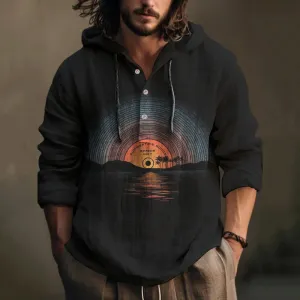 Men's Summer Time Sounds Records Art Print Hooded Shirt