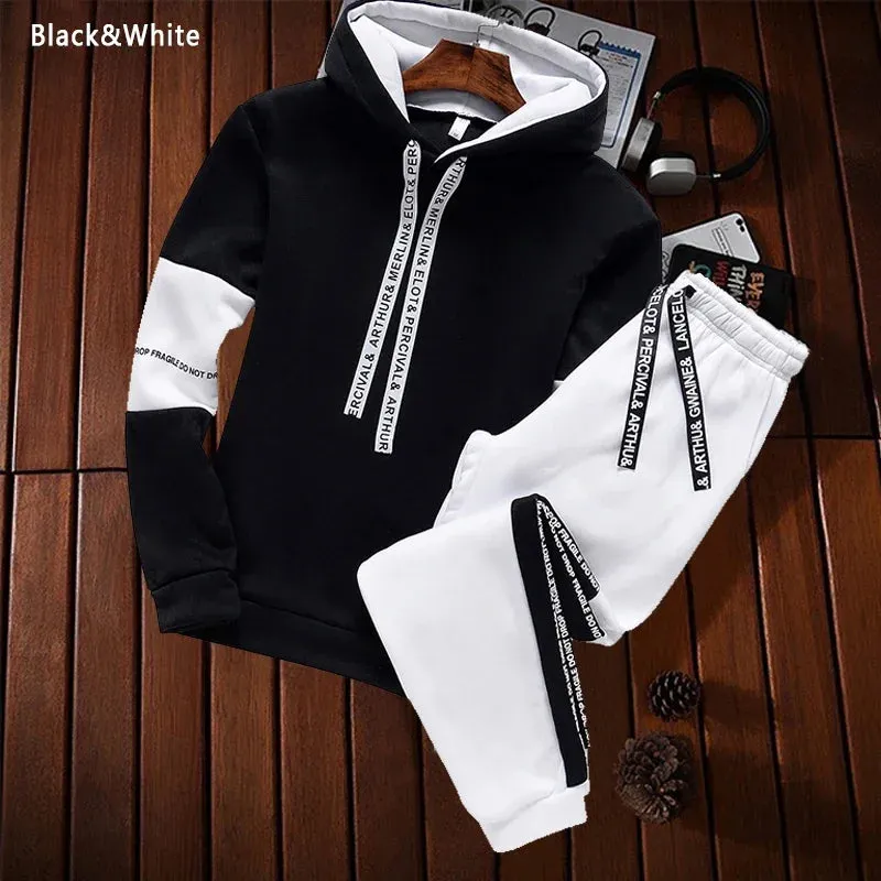 Men's Sweatshirt and Trousers Set - Pullover Hoodie and Jogger Pants Tracksuit