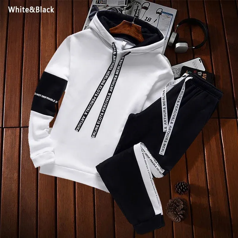 Men's Sweatshirt and Trousers Set - Pullover Hoodie and Jogger Pants Tracksuit