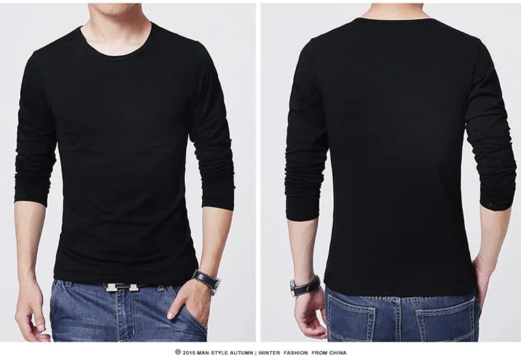 Men's T shirt 3 Basic colors Long Sleeve Slim T-shirt young men Pure color tee shirt 3XL size O neck