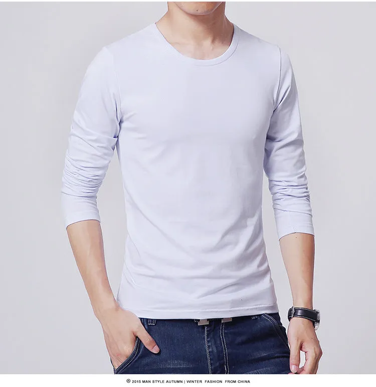 Men's T shirt 3 Basic colors Long Sleeve Slim T-shirt young men Pure color tee shirt 3XL size O neck