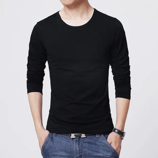 Men's T shirt 3 Basic colors Long Sleeve Slim T-shirt young men Pure color tee shirt 3XL size O neck