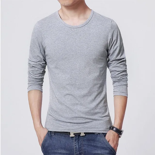 Men's T shirt 3 Basic colors Long Sleeve Slim T-shirt young men Pure color tee shirt 3XL size O neck