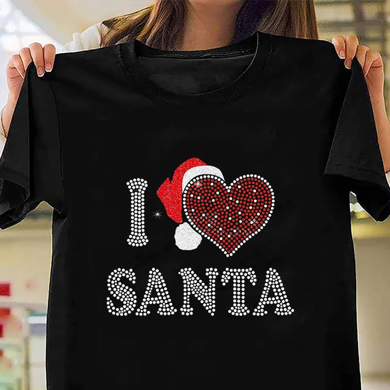 Merry Christmas Printing Women Black T-Shirt