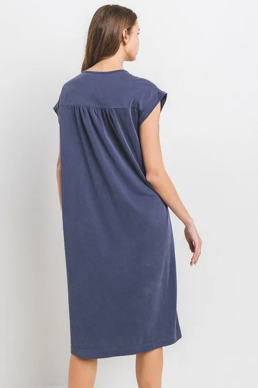 Modal Solid V-neck Short Sleeve Dress