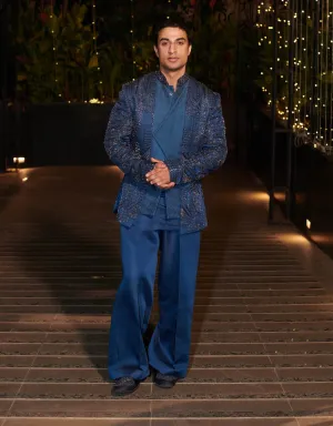 Navy blue short jacket and pant set