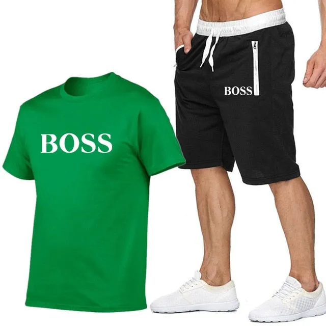 New Fashion Sportsuit and Tee Shirt Set Mens T Shirt Shorts   Short Pants Men Summer Tracksuit Men Casual Brand Boss Tee Shirts