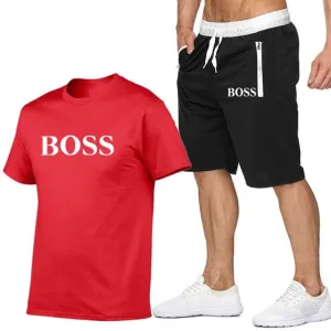 New Fashion Sportsuit and Tee Shirt Set Mens T Shirt Shorts   Short Pants Men Summer Tracksuit Men Casual Brand Boss Tee Shirts