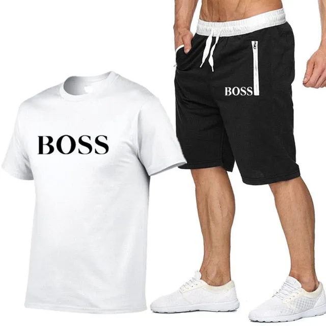 New Fashion Sportsuit and Tee Shirt Set Mens T Shirt Shorts   Short Pants Men Summer Tracksuit Men Casual Brand Boss Tee Shirts