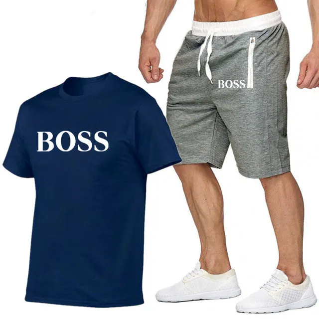 New Fashion Sportsuit and Tee Shirt Set Mens T Shirt Shorts   Short Pants Men Summer Tracksuit Men Casual Brand Boss Tee Shirts