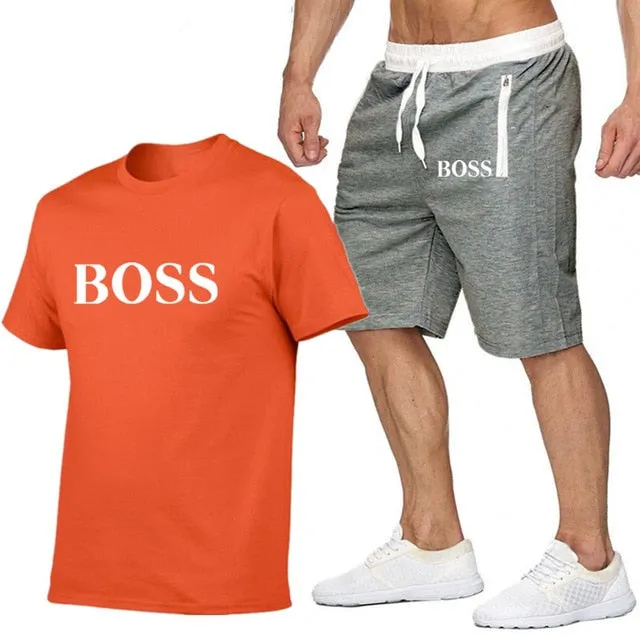 New Fashion Sportsuit and Tee Shirt Set Mens T Shirt Shorts   Short Pants Men Summer Tracksuit Men Casual Brand Boss Tee Shirts