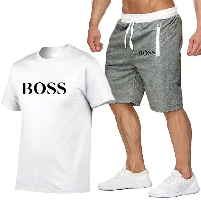 New Fashion Sportsuit and Tee Shirt Set Mens T Shirt Shorts   Short Pants Men Summer Tracksuit Men Casual Brand Boss Tee Shirts