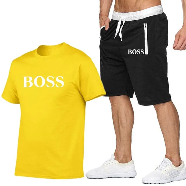 New Fashion Sportsuit and Tee Shirt Set Mens T Shirt Shorts   Short Pants Men Summer Tracksuit Men Casual Brand Boss Tee Shirts