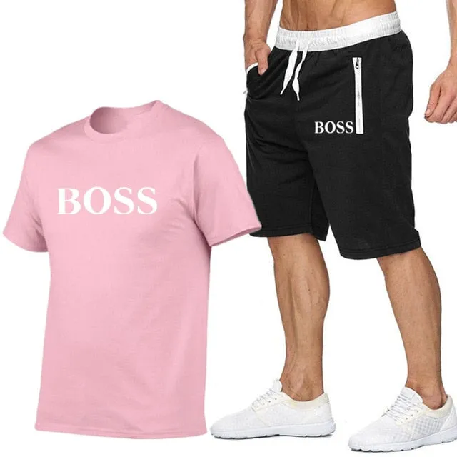 New Fashion Sportsuit and Tee Shirt Set Mens T Shirt Shorts   Short Pants Men Summer Tracksuit Men Casual Brand Boss Tee Shirts