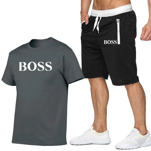 New Fashion Sportsuit and Tee Shirt Set Mens T Shirt Shorts   Short Pants Men Summer Tracksuit Men Casual Brand Boss Tee Shirts