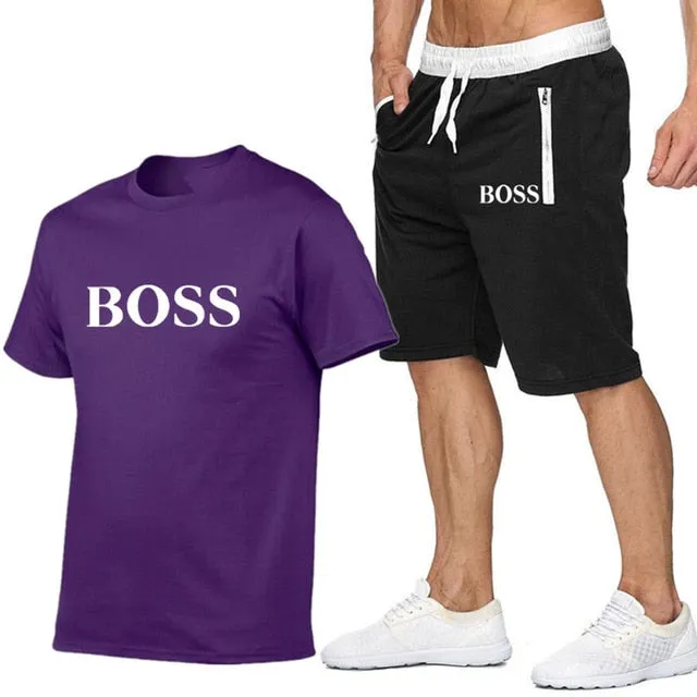 New Fashion Sportsuit and Tee Shirt Set Mens T Shirt Shorts   Short Pants Men Summer Tracksuit Men Casual Brand Boss Tee Shirts