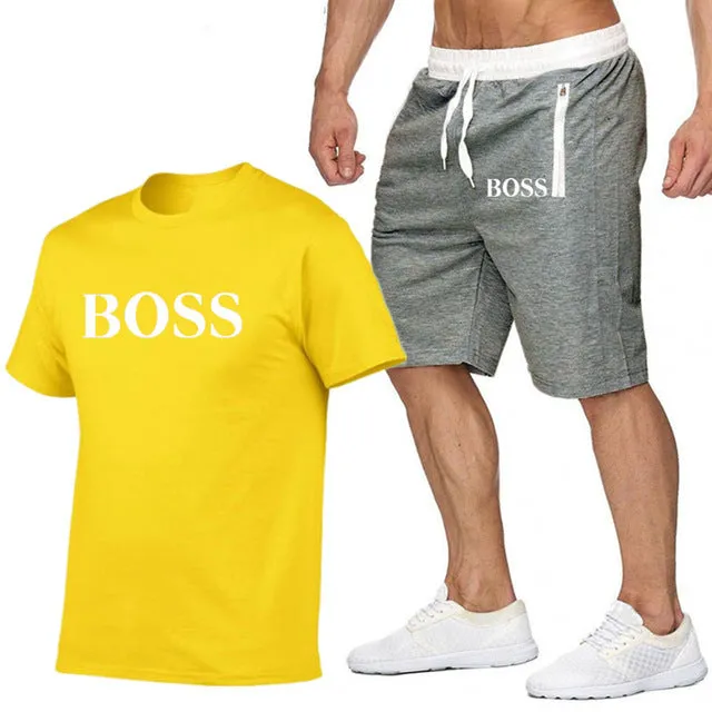 New Fashion Sportsuit and Tee Shirt Set Mens T Shirt Shorts   Short Pants Men Summer Tracksuit Men Casual Brand Boss Tee Shirts