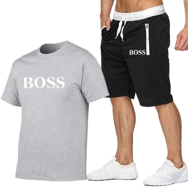 New Fashion Sportsuit and Tee Shirt Set Mens T Shirt Shorts   Short Pants Men Summer Tracksuit Men Casual Brand Boss Tee Shirts