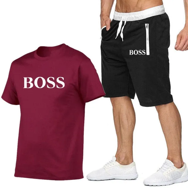 New Fashion Sportsuit and Tee Shirt Set Mens T Shirt Shorts   Short Pants Men Summer Tracksuit Men Casual Brand Boss Tee Shirts