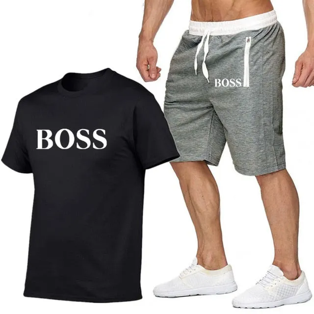 New Fashion Sportsuit and Tee Shirt Set Mens T Shirt Shorts   Short Pants Men Summer Tracksuit Men Casual Brand Boss Tee Shirts