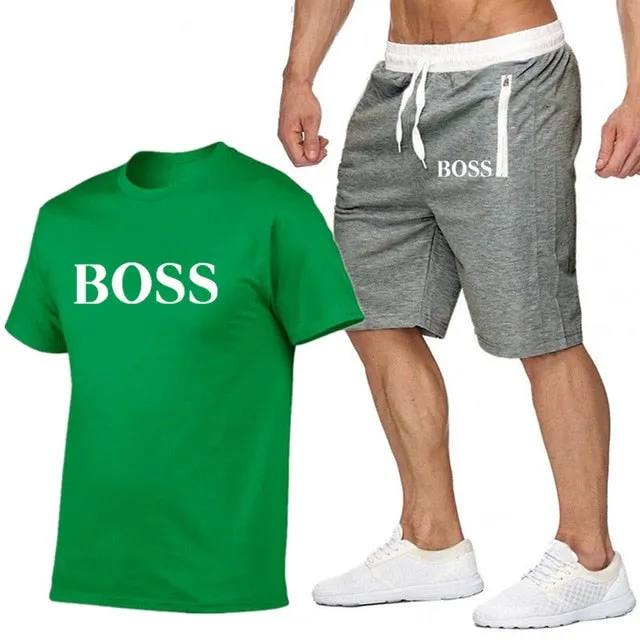 New Fashion Sportsuit and Tee Shirt Set Mens T Shirt Shorts   Short Pants Men Summer Tracksuit Men Casual Brand Boss Tee Shirts