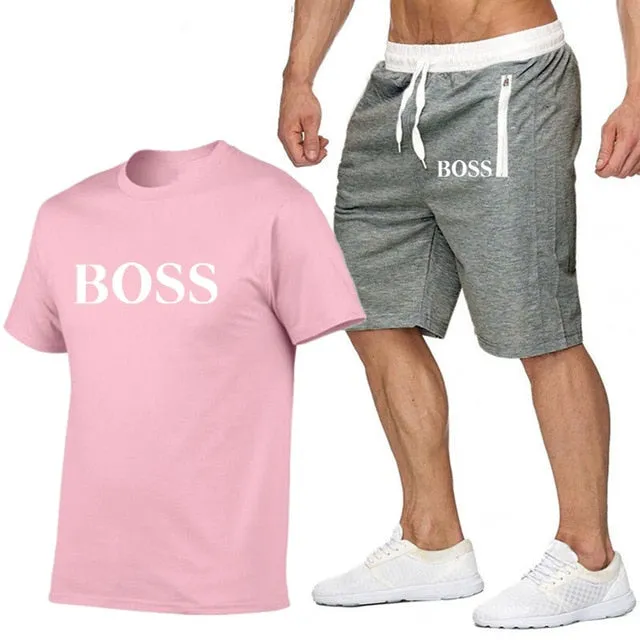 New Fashion Sportsuit and Tee Shirt Set Mens T Shirt Shorts   Short Pants Men Summer Tracksuit Men Casual Brand Boss Tee Shirts