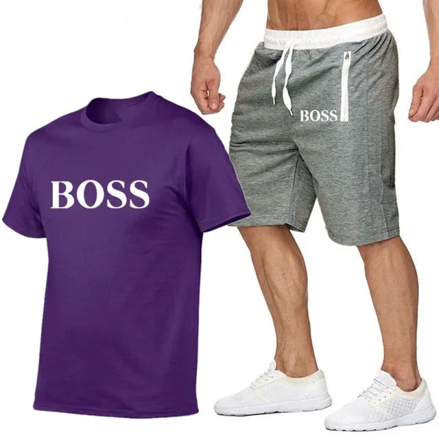 New Fashion Sportsuit and Tee Shirt Set Mens T Shirt Shorts   Short Pants Men Summer Tracksuit Men Casual Brand Boss Tee Shirts